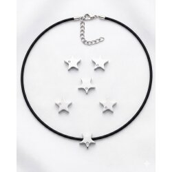 Stern Kette mit Lederband und Zirkonia Stein, Edelstahl Stern Anhänger an schwarzer Kordel, Minimalistischer Schmuck, Geschenk für Sie