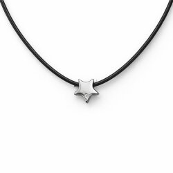 Stern Kette mit Lederband und Zirkonia Stein, Edelstahl Stern Anhänger an schwarzer Kordel, Minimalistischer Schmuck, Geschenk für Sie