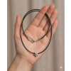 Stern Kette mit Lederband und Zirkonia Stein, Edelstahl Stern Anhänger an schwarzer Kordel, Minimalistischer Schmuck, Geschenk für Sie