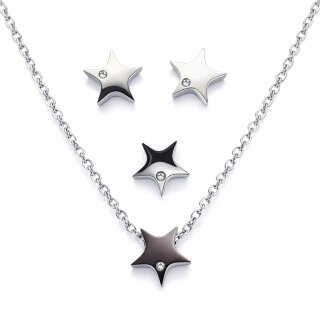 2 Stk. Stern Perlen & Anhänger mit Zirkonia, Edelstahl Silber, DIY Schmuckzubehör wasserfest