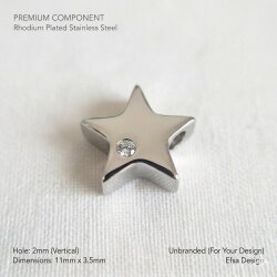 2 Stk. Stern Perlen & Anhänger mit Zirkonia, Edelstahl Silber, DIY Schmuckzubehör wasserfest