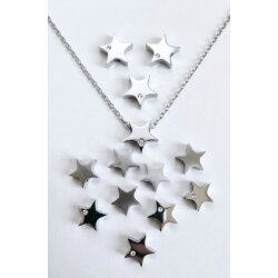 2 Stk. Stern Perlen & Anhänger mit Zirkonia, Edelstahl Silber, DIY Schmuckzubehör wasserfest