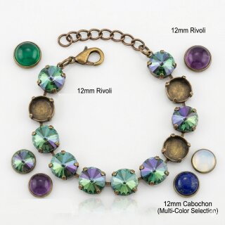 12mm Fassung für runde Chatons, Rivoli & Metallelemente - altmessing Armband. Hochwertiges Schmuckzubehör für DIY Projekte