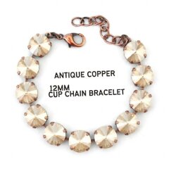 12mm Fassung für runde Chatons, Rivoli & Metallelemente - Antik Kupfer Armband. Hochwertiges Schmuckzubehör für DIY Projekte