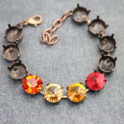 12mm Fassung für runde Chatons, Rivoli & Metallelemente - Antik Kupfer Armband. Hochwertiges Schmuckzubehör für DIY Projekte