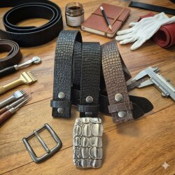 Echtes Rindsleder Gürtel Krokodil Print Vollledergürtel 4 cm ohne Schnalle Wechselgürtel Gürtel Damen Herren