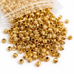 100 pcs 14k Ribbed Gold Metal Beads 3 mm – Brass Spacer Beads with Hole – Jewelry Making Supplies for DIY Crafts