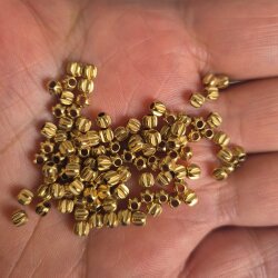 100 pcs 14k Ribbed Gold Metal Beads 3 mm – Brass Spacer Beads with Hole – Jewelry Making Supplies for DIY Crafts