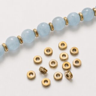 100 pcs 14k Gold Rondelle Spacer Beads 4x2mm – Ribbed Brass Spacer Beads for Jewelry Making DIY
