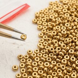 50 Gold Rondelle Spacer Beads 5x2mm – 14k Goldfarbene Messing Zwischenperlen für Armband, Kette & Ohrringe DIY