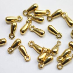 100 Pcs 8x3mm Gold Teardrop Charm Pendant, Gold Plated Brass Drop Charm, Tiny Dangle Pendant for Earrings, Necklace & Bracelet Making, Extender Charm Supplies