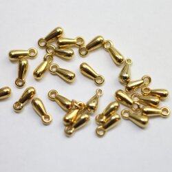 100 Pcs 8x3mm Gold Teardrop Charm Pendant, Gold Plated Brass Drop Charm, Tiny Dangle Pendant for Earrings, Necklace & Bracelet Making, Extender Charm Supplies