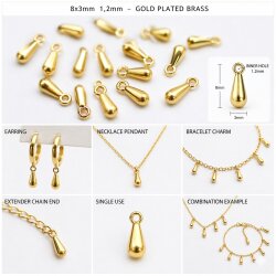 100 Pcs 8x3mm Gold Teardrop Charm Pendant, Gold Plated...