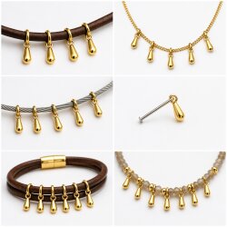100 Pcs 8x3mm Gold Teardrop Charm Pendant, Gold Plated Brass Drop Charm, Tiny Dangle Pendant for Earrings, Necklace & Bracelet Making, Extender Charm Supplies