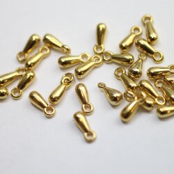 100 Pcs 8x3mm Gold Teardrop Charm Pendant, Gold Plated Brass Drop Charm, Tiny Dangle Pendant for Earrings, Necklace & Bracelet Making, Extender Charm Supplies