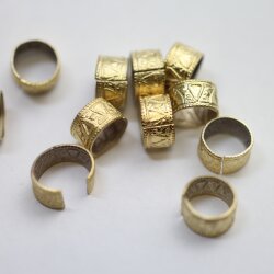 50 Pcs Gold Ethnic Slider Beads for Leather - 9x5mm Patterned Tube Beads - Viking Style Hair & Beard Beads - DIY Braided Leather Cord Jewelry Supplies