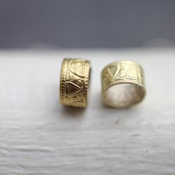 50 Pcs Gold Ethnic Slider Beads for Leather - 9x5mm Patterned Tube Beads - Viking Style Hair & Beard Beads - DIY Braided Leather Cord Jewelry Supplies