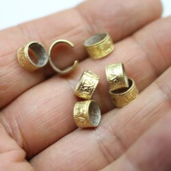 50 Pcs Gold Ethnic Slider Beads for Leather - 9x5mm Patterned Tube Beads - Viking Style Hair & Beard Beads - DIY Braided Leather Cord Jewelry Supplies