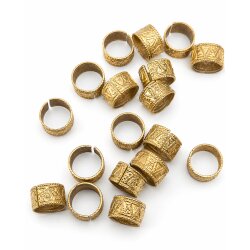 50 Pcs Gold Ethnic Slider Beads for Leather - 9x5mm Patterned Tube Beads - Viking Style Hair & Beard Beads - DIY Braided Leather Cord Jewelry Supplies