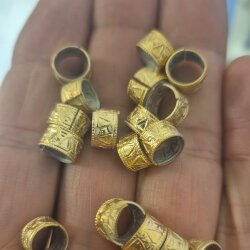 50 Pcs Gold Ethnic Slider Beads for Leather - 9x5mm Patterned Tube Beads - Viking Style Hair & Beard Beads - DIY Braided Leather Cord Jewelry Supplies