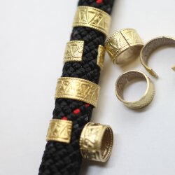 50 Pcs Gold Ethnic Slider Beads for Leather - 9x5mm Patterned Tube Beads - Viking Style Hair & Beard Beads - DIY Braided Leather Cord Jewelry Supplies
