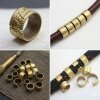 50 Pcs Gold Ethnic Slider Beads for Leather - 9x5mm Patterned Tube Beads - Viking Style Hair & Beard Beads - DIY Braided Leather Cord Jewelry Supplies