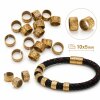 50 Pcs Gold Ethnic Slider Beads for Leather - 9x5mm Patterned Tube Beads - Viking Style Hair & Beard Beads - DIY Braided Leather Cord Jewelry Supplies
