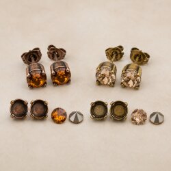 6mm Stud Earring Settings for Swarovski Chatons, Antique Brass & Copper Earrings, Empty Cup Settings, DIY Jewelry Making Supplies