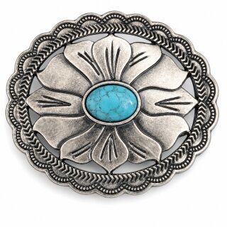 Western Türkis Gürtelschnalle, Antiksilber Floral Concho Gürtelschnalle, Ovale Cowboy Cowgirl Gürtelschnalle, passend für 35–40 mm breite Gürtel