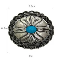 Western Türkis Gürtelschnalle, Antiksilber Floral Concho Gürtelschnalle, Ovale Cowboy Cowgirl Gürtelschnalle, passend für 35–40 mm breite Gürtel