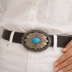Western Türkis Gürtelschnalle, Antiksilber Floral Concho Gürtelschnalle, Ovale Cowboy Cowgirl Gürtelschnalle, passend für 35–40 mm breite Gürtel