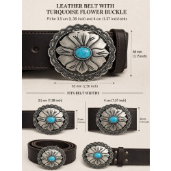 Western Türkis Gürtelschnalle, Antiksilber Floral Concho Gürtelschnalle, Ovale Cowboy Cowgirl Gürtelschnalle, passend für 35–40 mm breite Gürtel