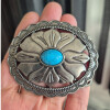 Western Türkis Gürtelschnalle, Antiksilber Floral Concho Gürtelschnalle, Ovale Cowboy Cowgirl Gürtelschnalle, passend für 35–40 mm breite Gürtel