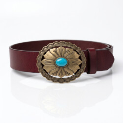 Western Türkis Gürtelschnalle – Antik Messing Floral Concho – Cowboy Cowgirl Schnalle
