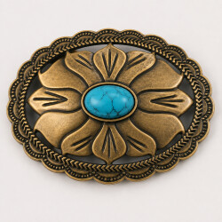 Western Türkis Gürtelschnalle – Antik Messing Floral Concho – Cowboy Cowgirl Schnalle