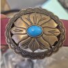 Western Türkis Gürtelschnalle – Antik Messing Floral Concho – Cowboy Cowgirl Schnalle