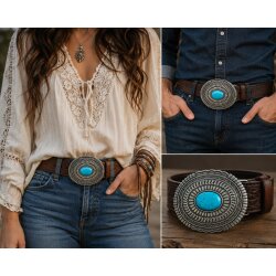 Western Türkis Gürtelschnalle, Antiksilber Concho Schnalle, Ovale Cowboy Cowgirl Gürtelschnalle, Western Style