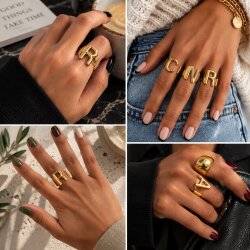 Gold Initial Ring, Adjustable Letter Ring, Personalized Alphabet Ring, Chunky Statement Ring, Gold Monogram Ring, Gift for Her