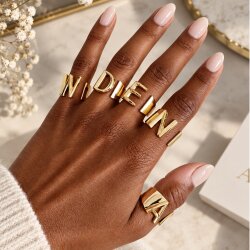 Gold Initial Ring, Adjustable Letter Ring, Personalized Alphabet Ring, Chunky Statement Ring, Gold Monogram Ring, Gift for Her