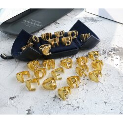 Gold Initial Ring, Adjustable Letter Ring, Personalized Alphabet Ring, Chunky Statement Ring, Gold Monogram Ring, Gift for Her