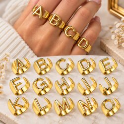 Gold Initial Ring, Adjustable Letter Ring, Personalized...