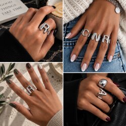 Initialen Ring Antik Silber – Verstellbarer Buchstaben Ring, Unisex