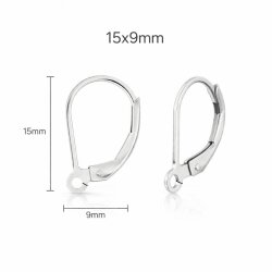 Sterling silver lever back ear hooks findings, Lever back 925 Sterling Silver Ear Wires, earrings findings for jewelry making, 1 pair