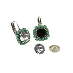 Earring setting antique silver with coloured beaded border for 8 mm Chatons, Rivoli Swarovski Crystals