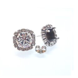 Stud Earring setting with crystal border für 8 mm...