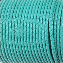 1 m turquoise Mint green, braided Leather 4 mm