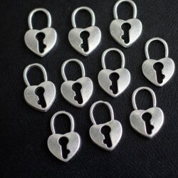 10 Heart lock metal Charms Pendant