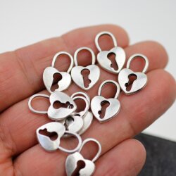 10 Heart lock metal Charms Pendant