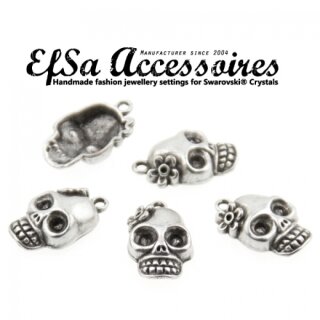 10 Lady Skull, Deaths head Pendants, Silver Charms