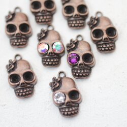 10 Lady Skull, Deaths head Pendants, Silver Charms